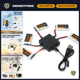 450mAh 3.7V Lipo Battery 25C for RC Drones + 5-in-1 Charger - High Capacity Quad Battery