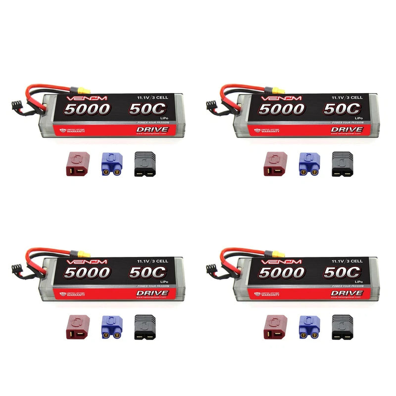 Venom 50C 3S 11.1V 5000mAh LiPo Hardcase Flat Pack Battery w/ UNI Plug x4 Packs Battery