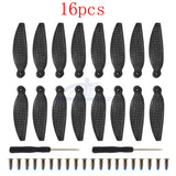 Set of 16 carbon fiber drone propeller blades with mounting hardware and screwdriver