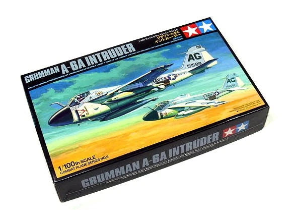 1/100 scale A-6A Intruder airplane model kit box, Grumman branding