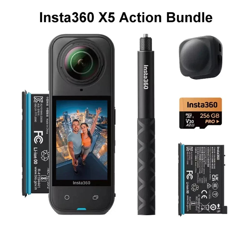 Insta360 X5 - 8K Action Camera Bundle: Selfie Stick +SD Card +Extra Batt