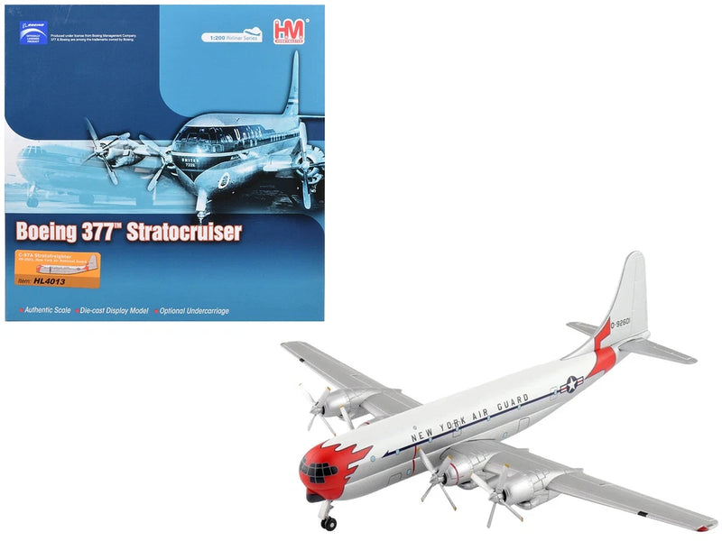 Hobby Master 1:200 Boeing 377 model aircraft in white with red nose and four propellers