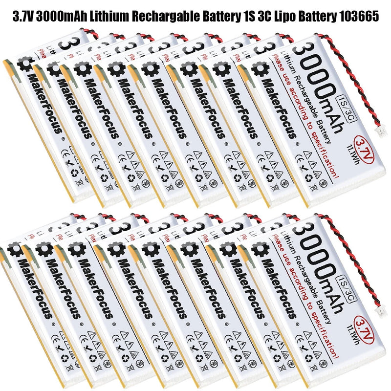 3000mAh 3.7V Lithium Rechargeable Battery 1S 3C Lipo Battery Micro JST 1.25 Plug