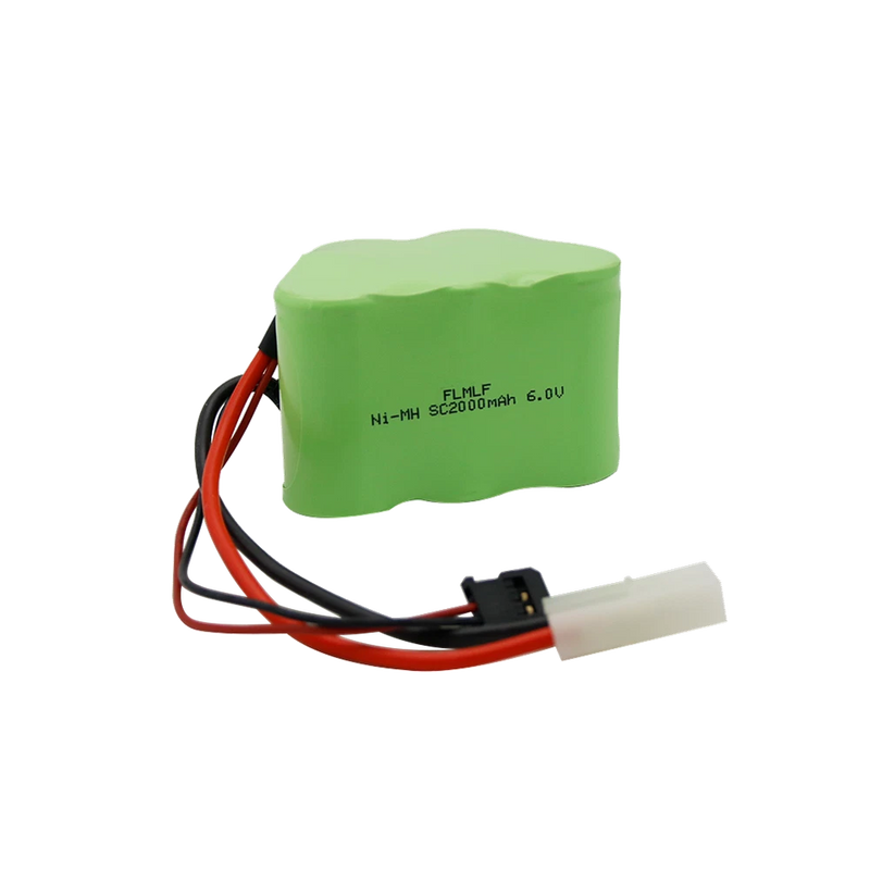 Ni-MH 6.0V 2000mAh battery pack with red/black wires and connector, green case