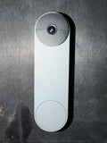 Google Nest doorbell video, battery-powered, silver and black wall-mounted unit