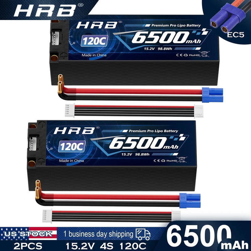 HRB 2pcs 15.2V 4S 6500mAh High Voltage LiPo Battery EC5 for RC Car Truck Buggy
