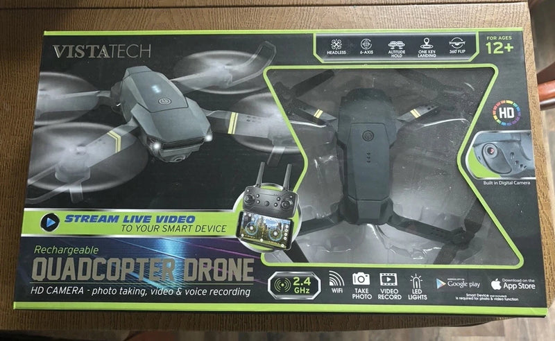 Vistatech boxed quadcopter drone with controller and HD camera