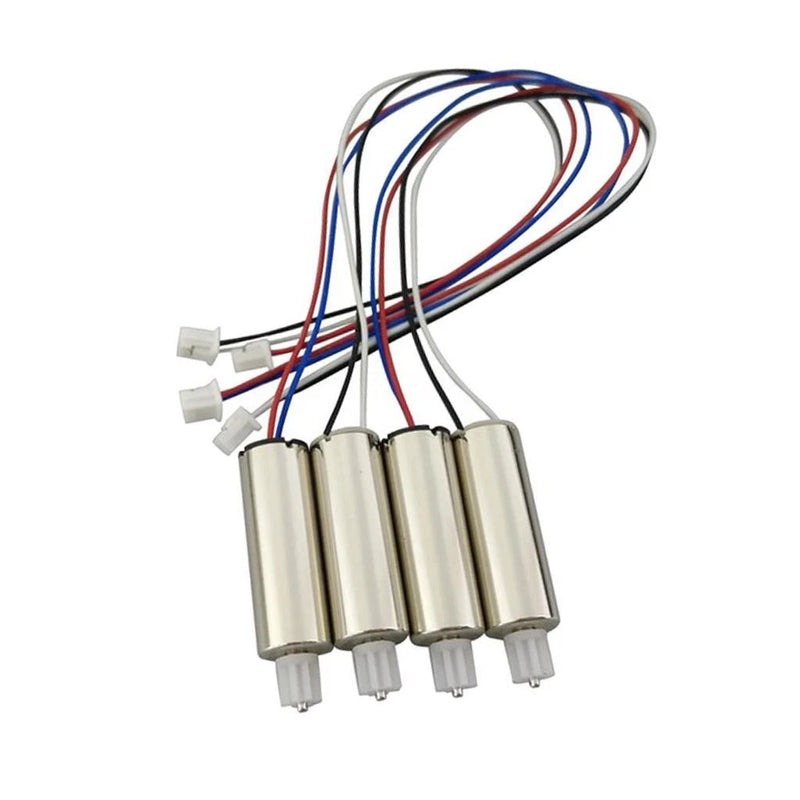 4-pack RC motor set with wire leads and connectors, silver cylindrical motors