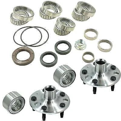 Wheel bearing and hub repair kit with metal bearings and seals, two hubs