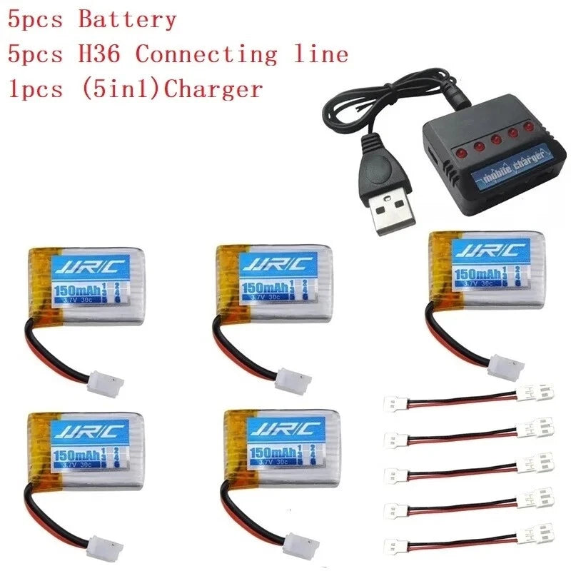 5x H36 3.7V 150mAh 30C Lipo Battery & 5 in 1 USB Charger for RC Drone Battery