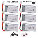 6 Packs Lipo Rechargeable Battery 3.7V 600mAh 25C XH2.54 For RC Quadcopter Drone