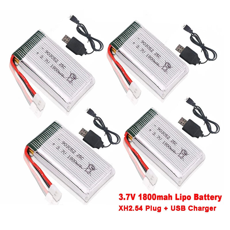 1800mah 3.7V 25C XH2.54 Plug Lipo Battery for RC Drone Quadcopter w/ USB Charger