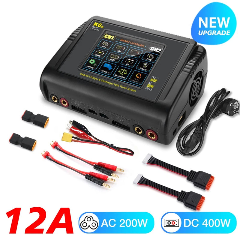 Dual Channel RC Lipo Battery Charger with Touchscreen LCD 200W AC/400W DC, 12Ax2