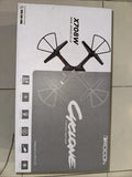Beginner quadcopter drone retail box with X708W and drone graphic, gray and white