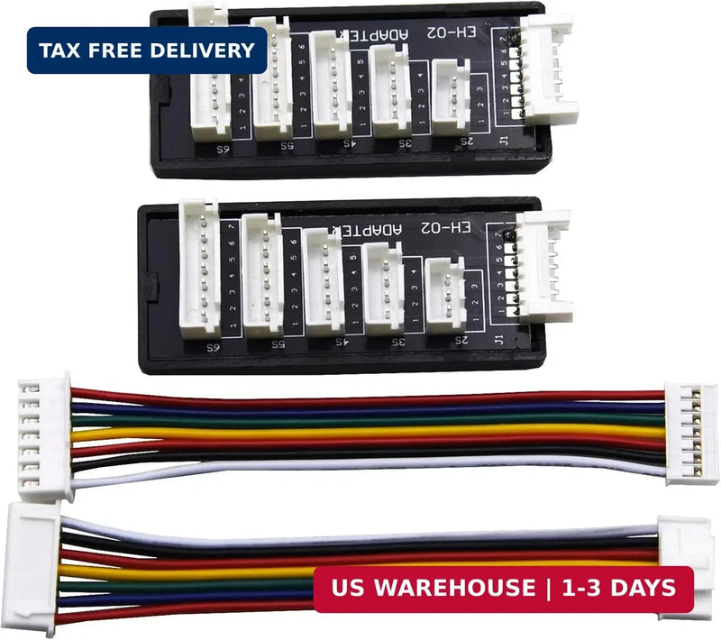 2-pack battery charge convert boards with JST-XH 7-pin and balance sockets, ribbon cables
