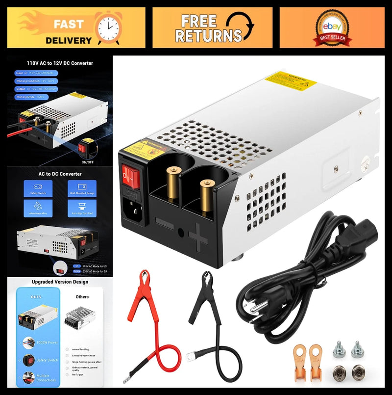 1000W AC to DC Power Converter, 110V to 12V, 83A Transformer for RV, Pump, LED S
