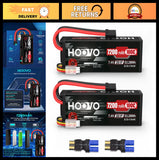 High-Capacity 7.4V 7200mAh 100C Lipo Battery Pack for RC Cars & Trucks - 2 Pack Battery