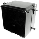 Metal battery box with lid cover and mounting hardware, dark and gray