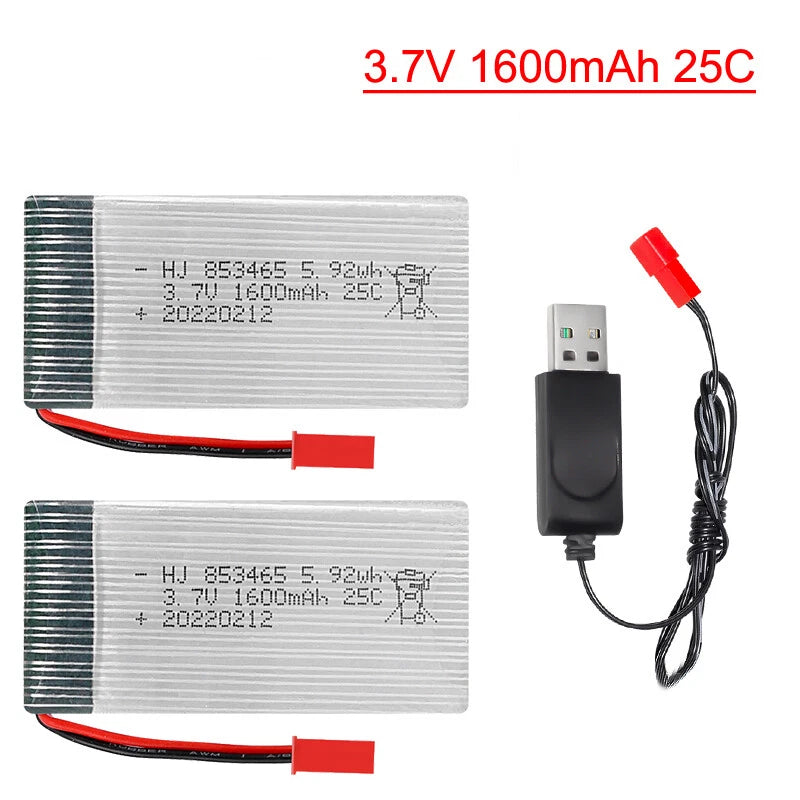 2x 3.7V 1600mAh Lipolymer 25C Battery For drone Quadcopter Helicopter JST plug Battery