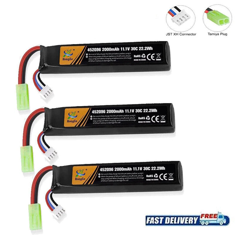 3PCS 11.1V RC Lipo Battery Airsoft 2000mAh 30C Softair AEG Mini Tamiya Connector