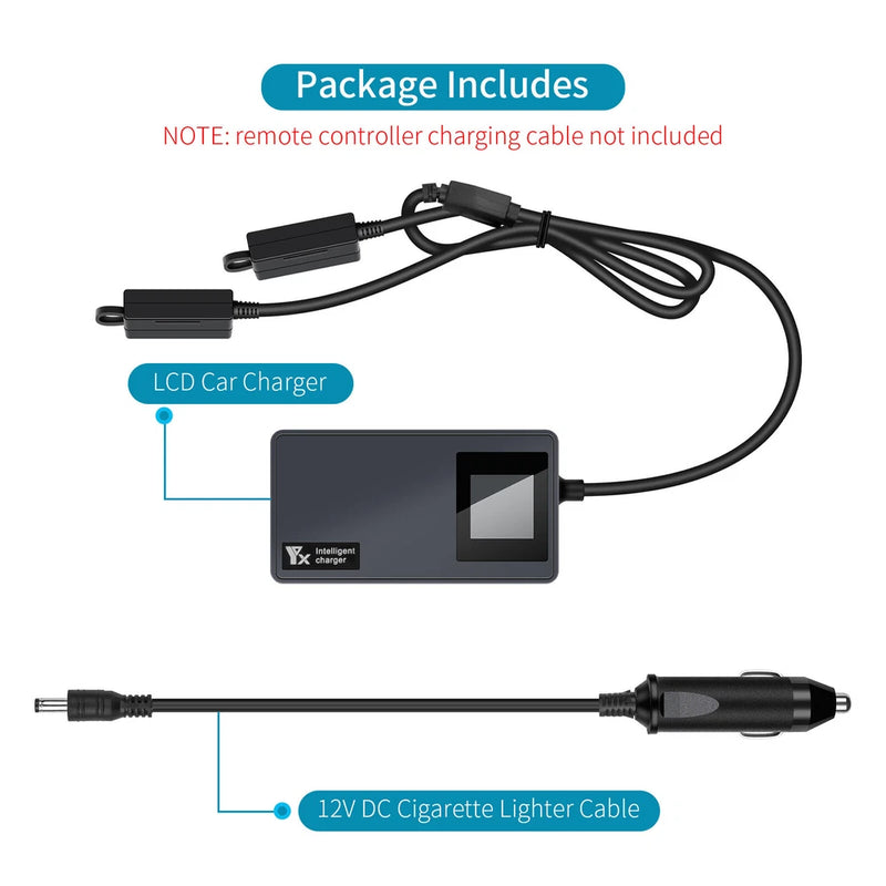 Car LCD digital display charger with cigarette lighter cable and two connectors