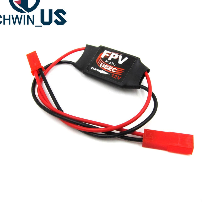 FPV UBEC step-down converter module with red/black wires and red connector plugs