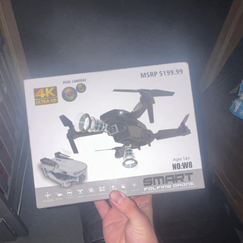 Folding quadcopter drone box with dual camera and 4K Ultra HD graphics