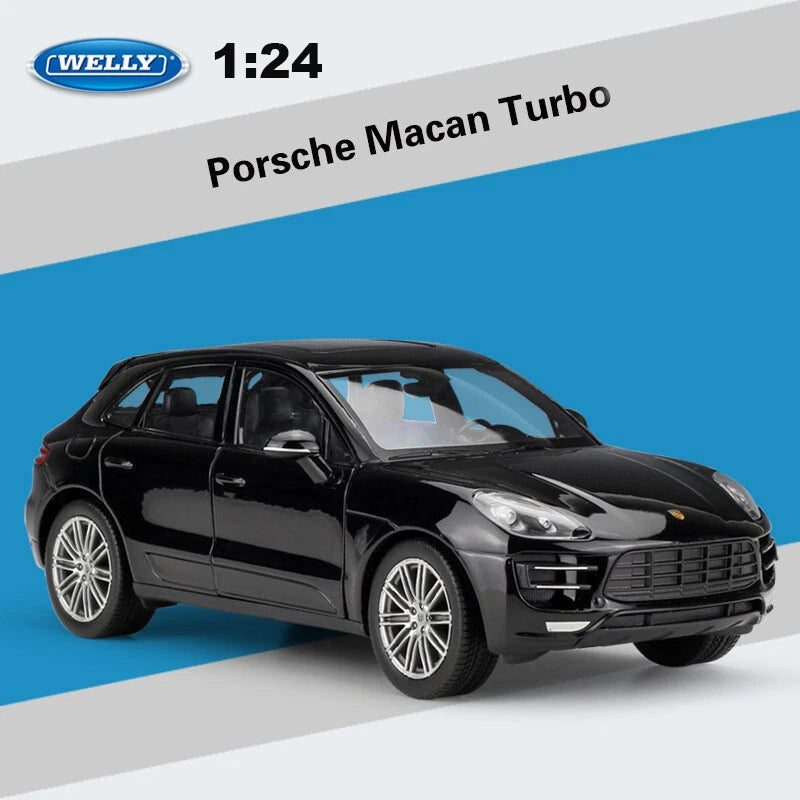 WELLY 1:24 Scale Macan Turbo Black SUV Porsche Diecast Model Cars Gift Replica