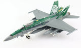 Green and gray military jet model with landing gear and detailed decals
