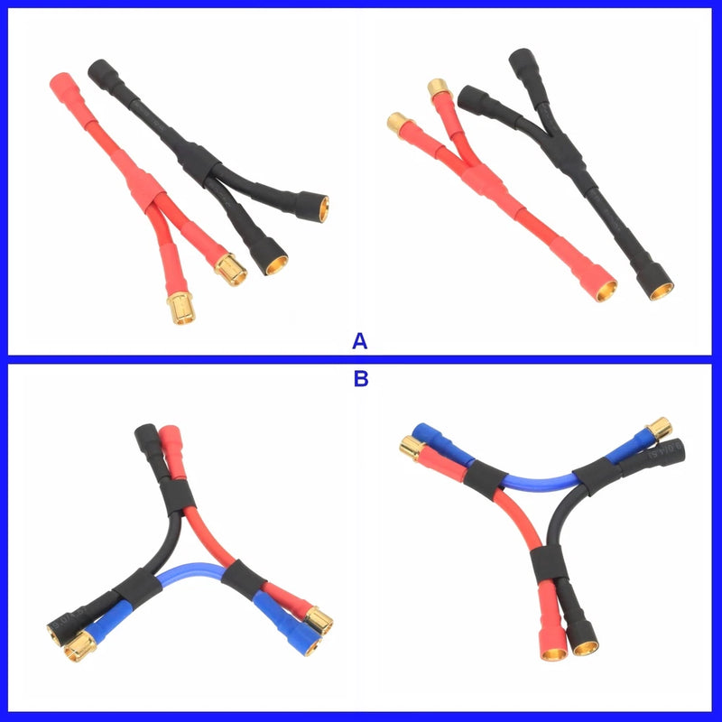 HV ESC 8mm 1 Female to 2 Male+/Female- HXT 8mm Series Parallel Wire Lipo Battery