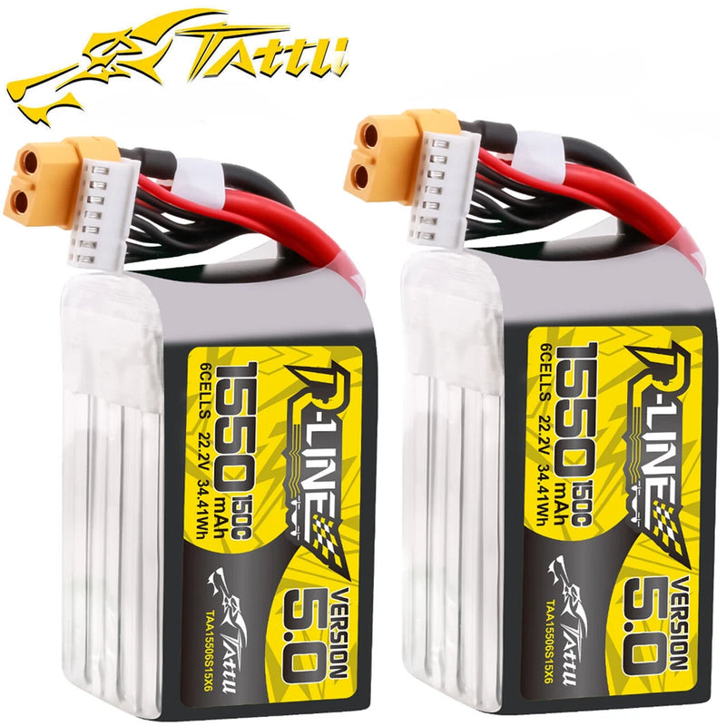 2X Tattu R-Line Version 5.0 1550mAh 150C 22.2V 6S Lipo Battery XT60 Plug For FPV