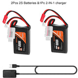 2Pcs SCX24 2S 1000mAh 7.4V Lipo Battery PH2.0 & JST Plug for 1/16 1/24 RC Car
