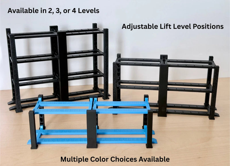 4 Post Garage Lift Style Diecast Car Display for 1:64 Scale Vehicles, Models