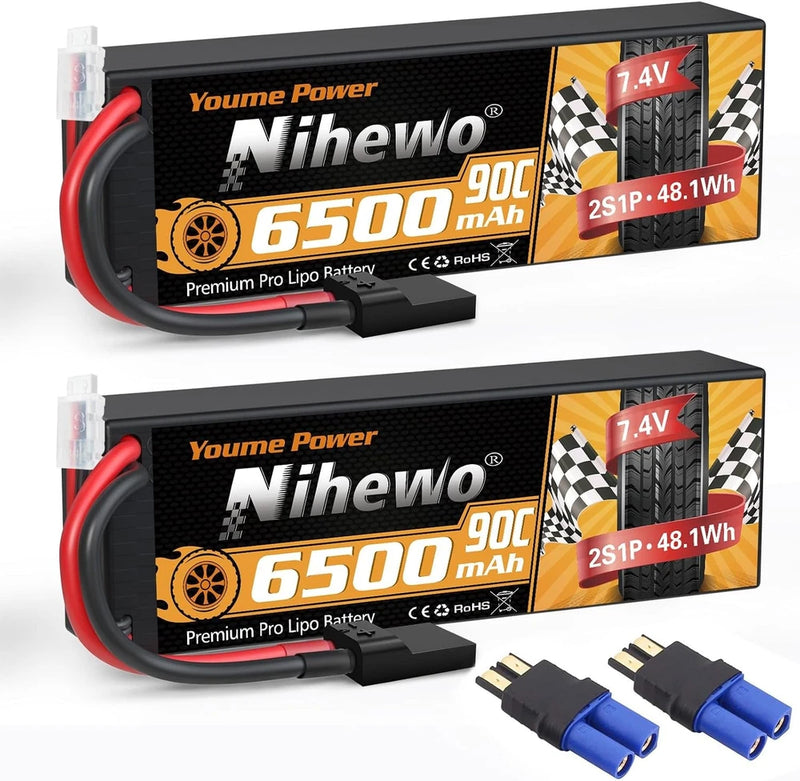2S Lipo Battery 6500mAh 7.4V RC Battery 90C Hard Case with Tr EC5 Plug Battery