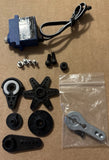 Waterproof digital RC servo with blue controller box, wires, mounting parts, metal horn