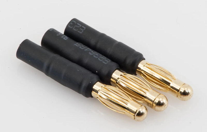 Black heatshrink bullet plug adapter with gold 3.5mm female and 4mm male pins