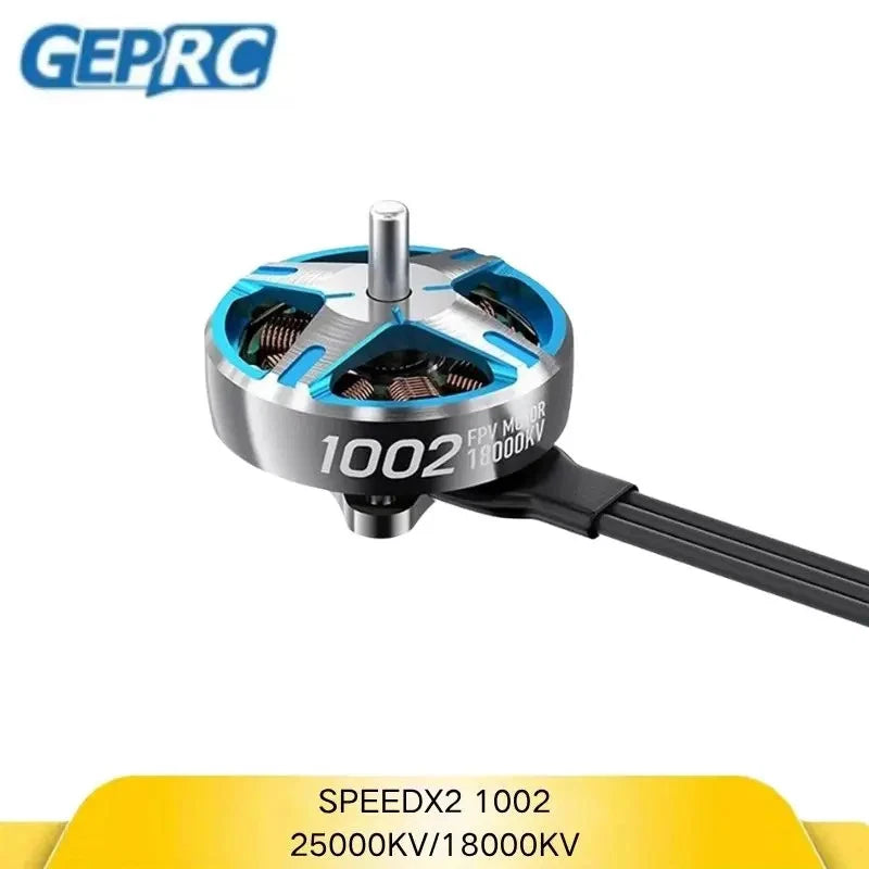 GEPRC SPEEDX2 1002 drone motor with blue stator, black body, 25000KV/18000KV