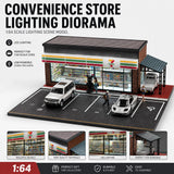 1/64 Diorama Diecast Car Garage Model LED Light Street Building Shops Scene Case