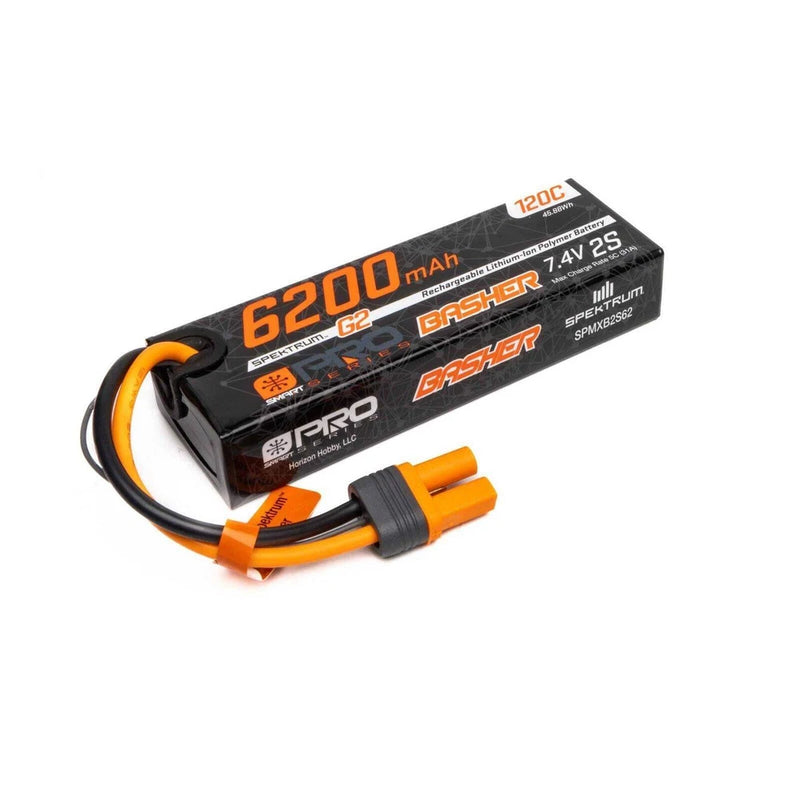 7.4V 6200mAh 2S 120C Smart Pro Basher LiPo, IC5 - Spektrum SPMXB2S62 Battery