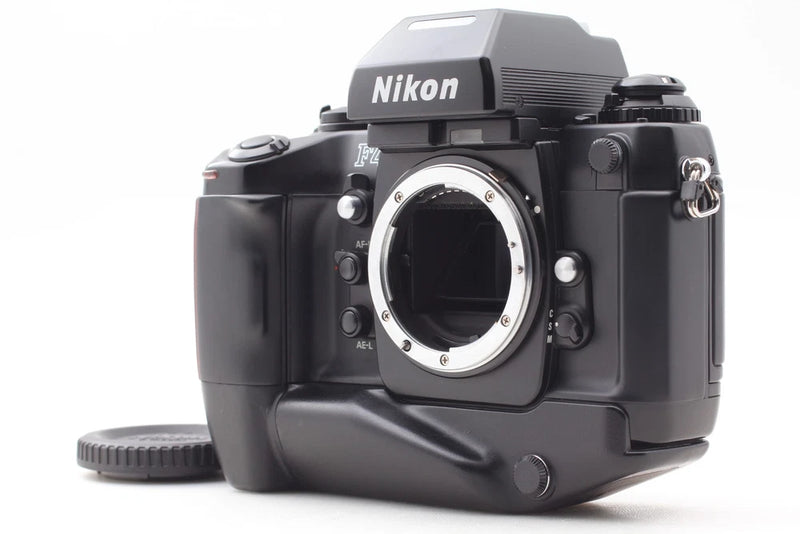 Black Nikon F4S 35mm film SLR camera body with lens mount