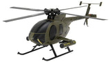 Olive green MD500 electric RC helicopter with skids and tail rotor