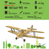 Balsa wood RC airplane model with tiger moth pattern, dual wings and landing gear