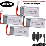4x 3.7V 600mAh Lipo Battery 25C XH2.54 Plug USB Charger For RC Quadcopter Drone