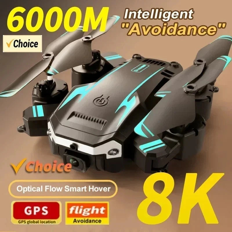 Foldable professional drone with dual cameras, GPS, and blue LED lights