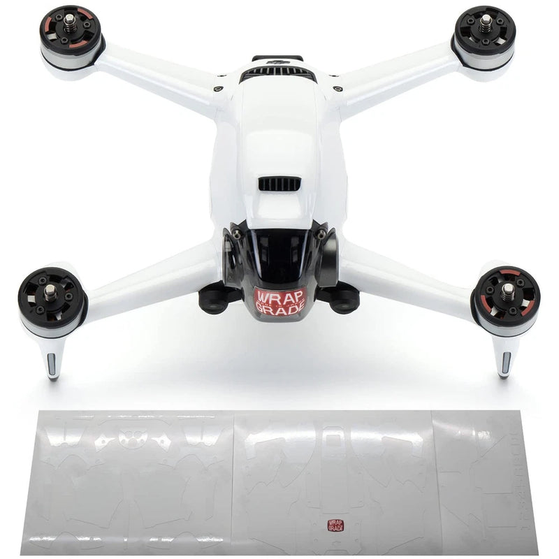 White drone racing FPV skin sticker set with WRAP GRADE logo