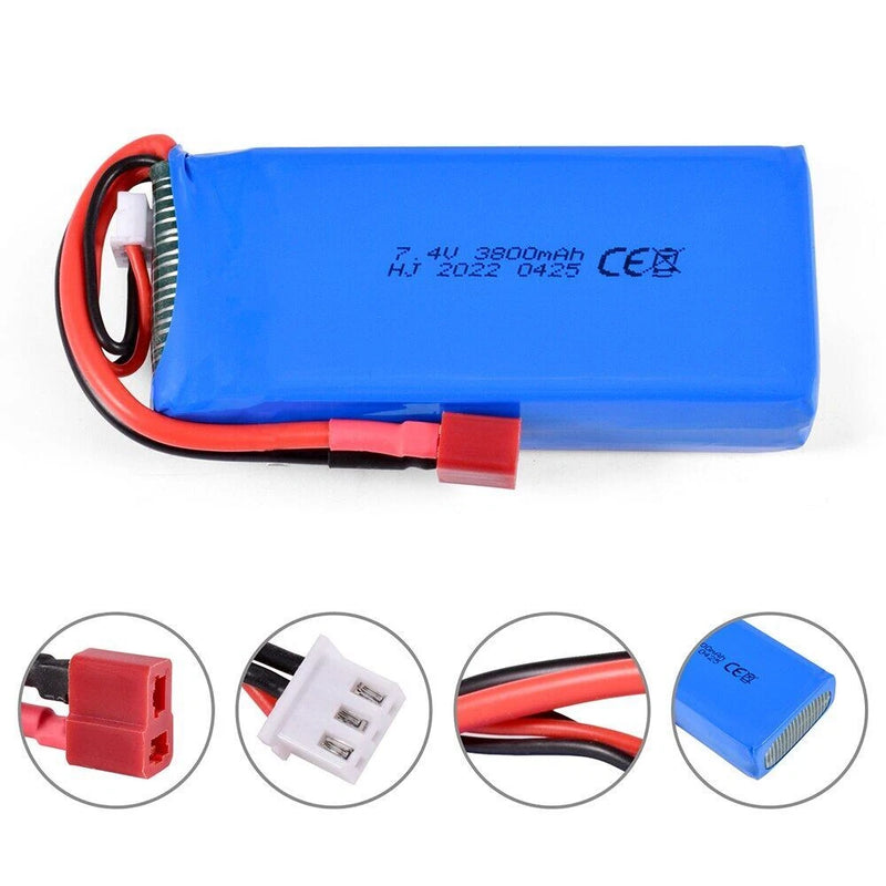 Powerful 7.4V 3800mAh RC 2S LiPo Battery T Plug for Wltoys 144001 144010 124017