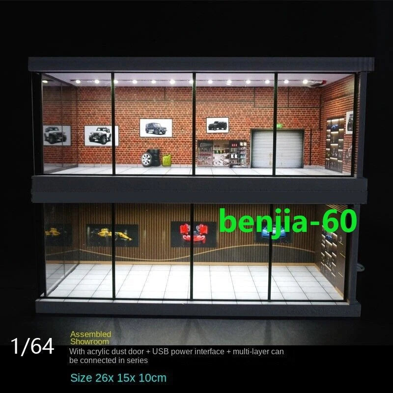 Diorama 1/64 Car Showroom Model LED Lighting City Car Garage Scene Display Model