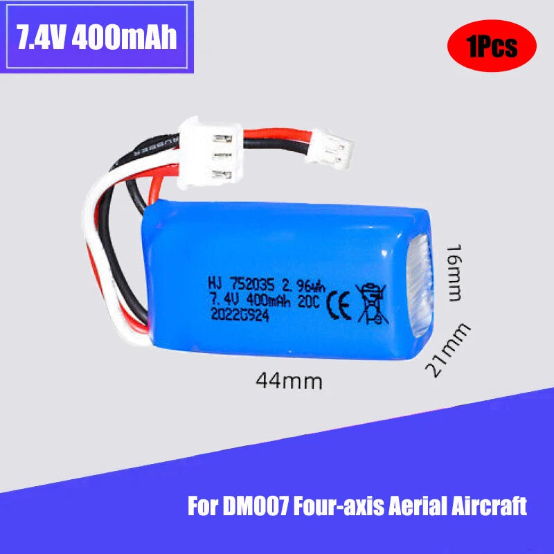 7.4V 400mAh 20C Lipo Battery for RC DM007 Airplane Quadcopter Drone Helicopter Battery
