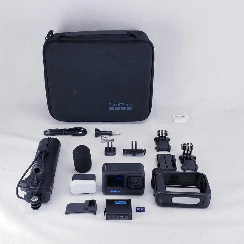 GoPro HERO13 Creator Edition bundle with black camera, mounts, microphones, and case