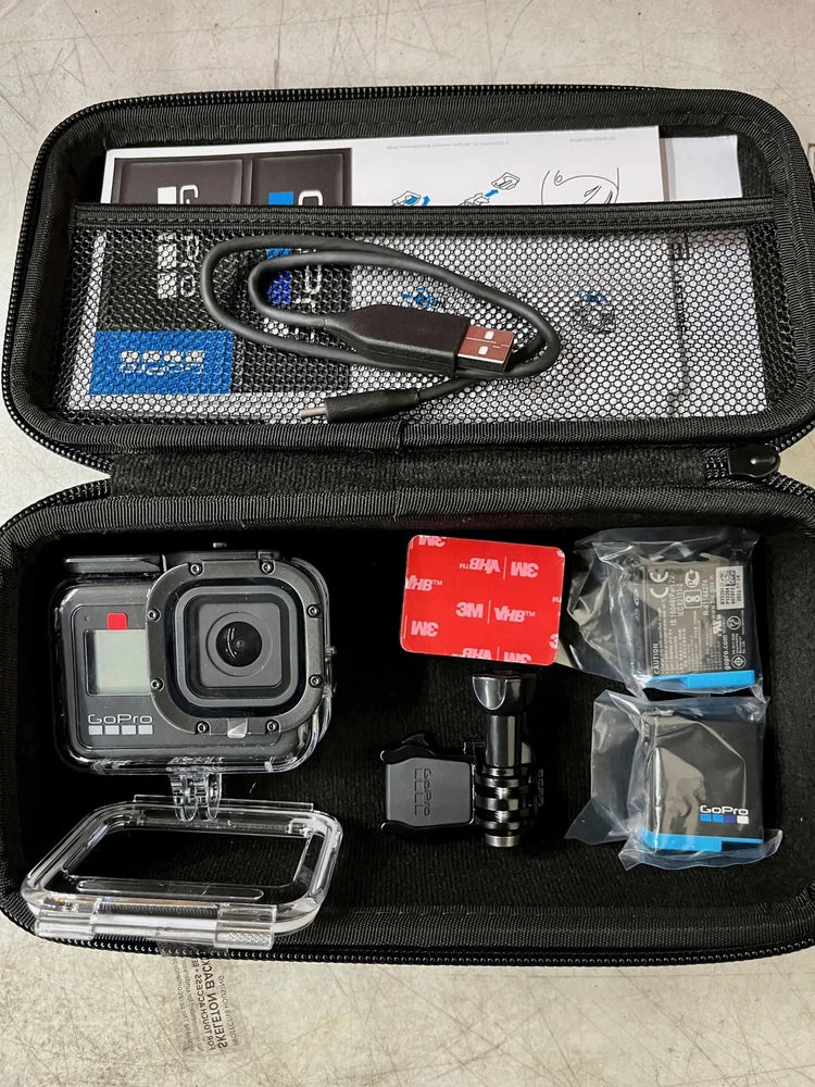 GoPro HERO8 Black action camera bundle with accessories in black zip case
